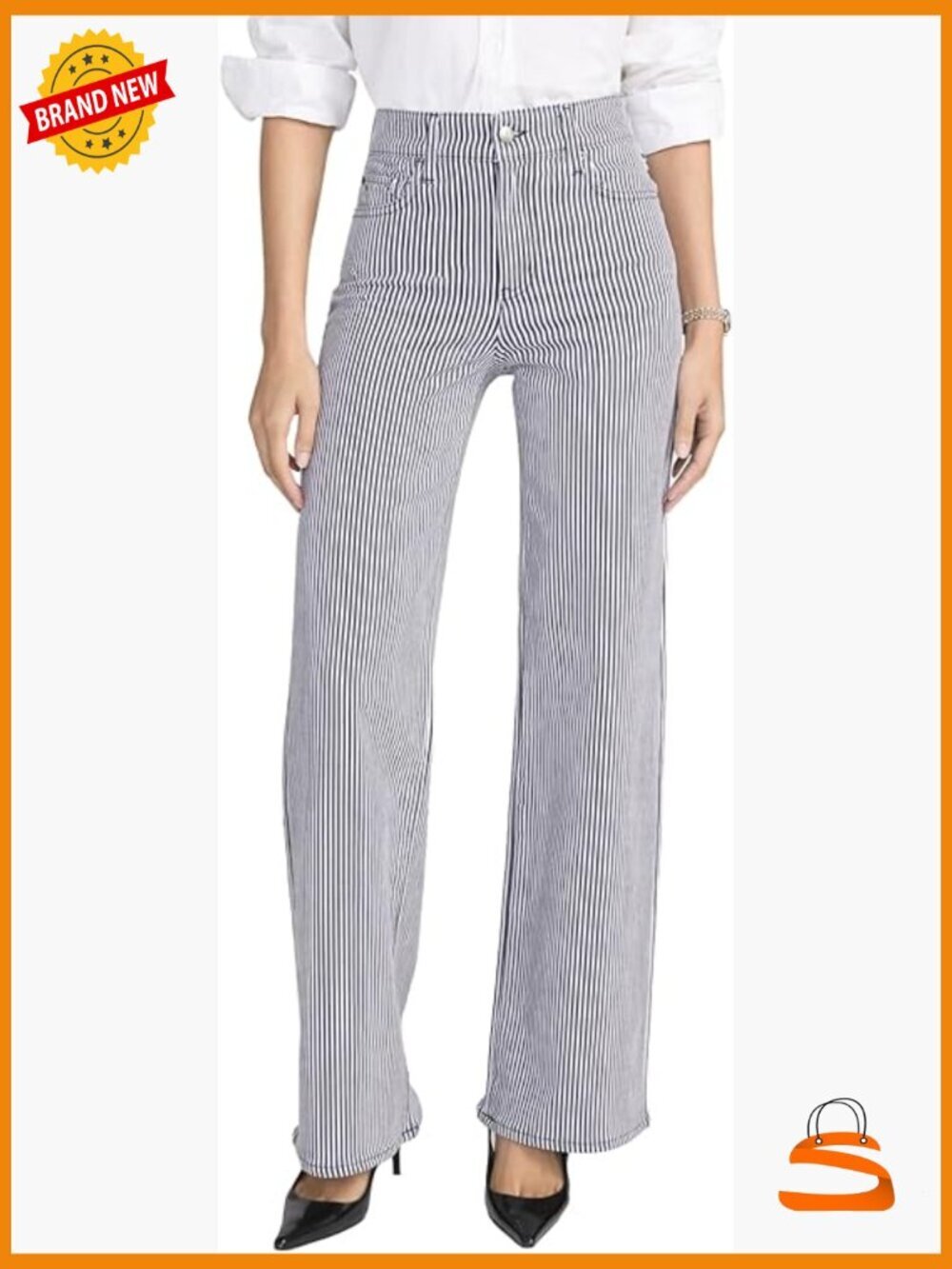 Womens High Rise Wide Leg Palazzo Jeans 30x31 Striped Cotton